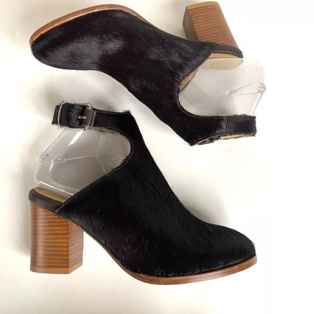 Thakoon Dark Brown Calf Hair Slingback Ankle Booties Block Heel EU 37